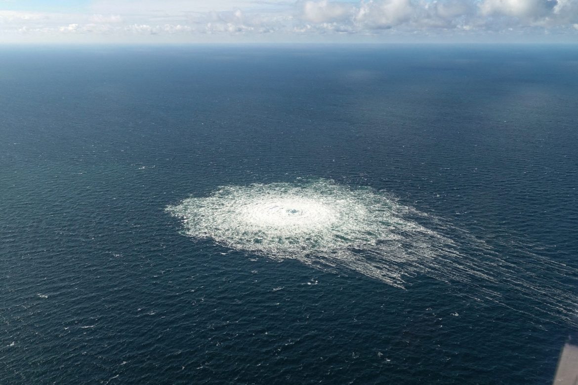 FILE PHOTO: Gas leak at Nord Stream 2 as seen from the Danish F-16 interceptor on Bornholm